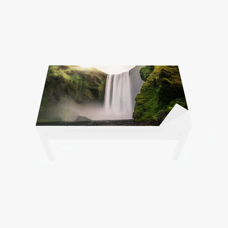 Table & desk veneer majestic Skogafoss waterfall landscape