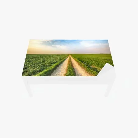 Table & desk veneer country road through green fields • Wallissimo®