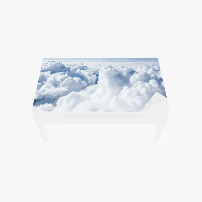 Table & desk veneer view from above: soft clouds and blue sky