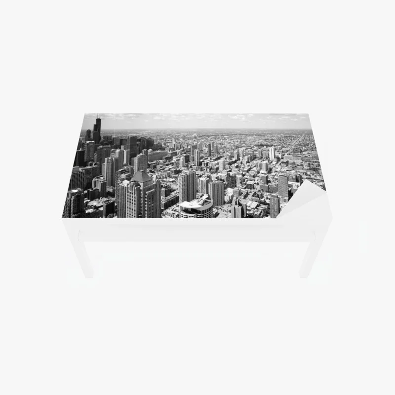 Table & desk veneer Chicago skyline in grayscale
