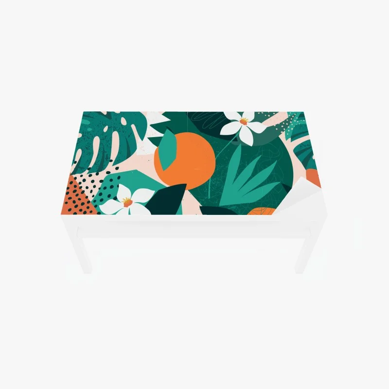 Table & desk veneer tropical leaves and citrus illustration
