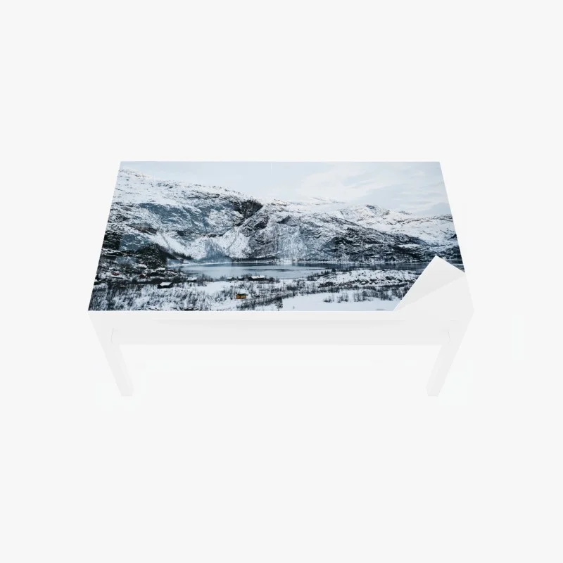 Table & desk veneer serene winter mountainscape over an icy lake