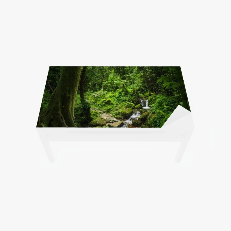 Table & desk veneer lush green forest waterfall