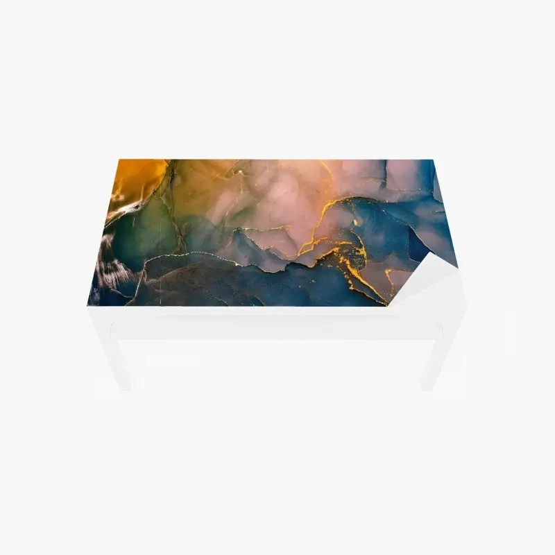 Table & desk veneer blue and gold abstract marble pattern