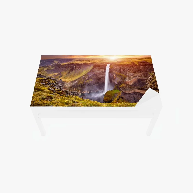 Table & desk veneer Haifoss waterfall sunset panorama