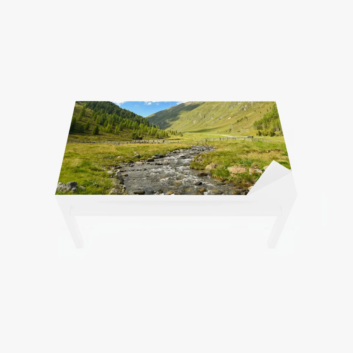 Table & desk veneer alpine mountain stream in a sunlit valley ⁕ Wallissimo® Table & desk veneer alpine mountain stream in a sunlit valley ⁕ Wallissimo®