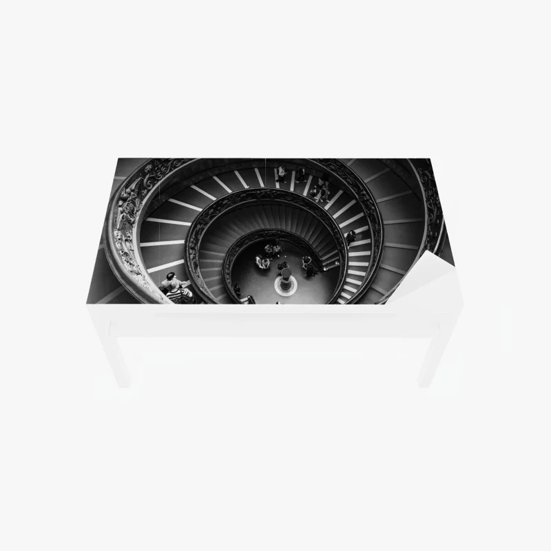 Table & desk veneer dramatic spiral staircase in monochrome