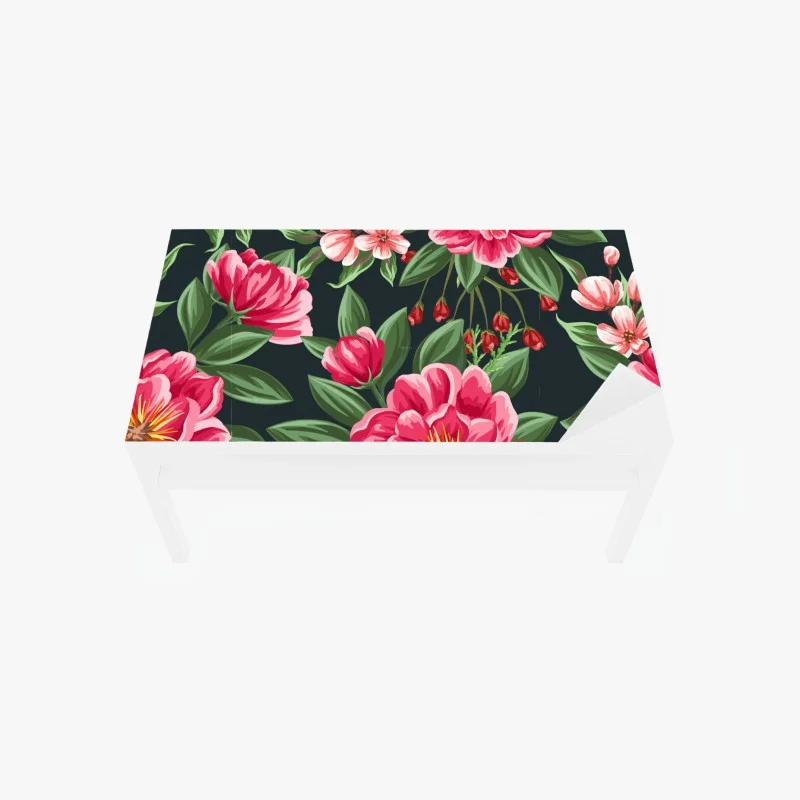 Table & desk veneer pink watercolor floral pattern on dark background