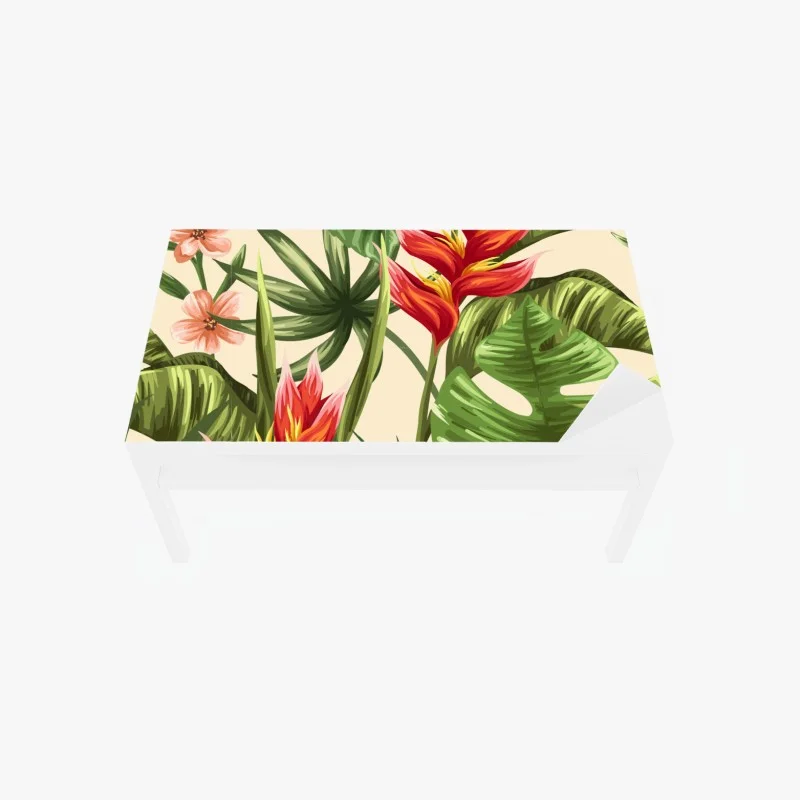Table & desk veneer tropical floral pattern with hibiscus and plumeria