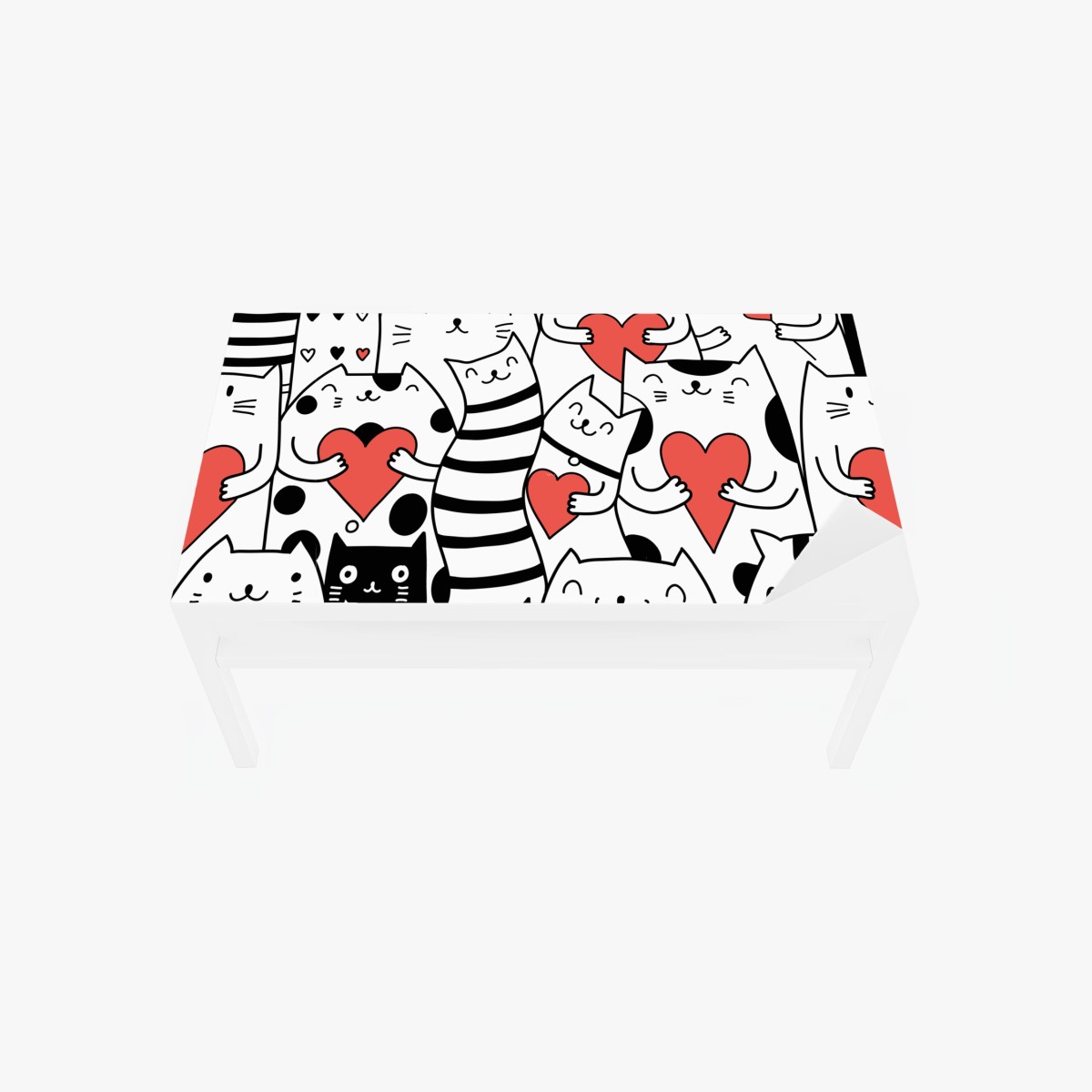 Table & desk veneer cute cats with hearts pattern • Wallissimo® Table & desk veneer cute cats with hearts pattern • Wallissimo®