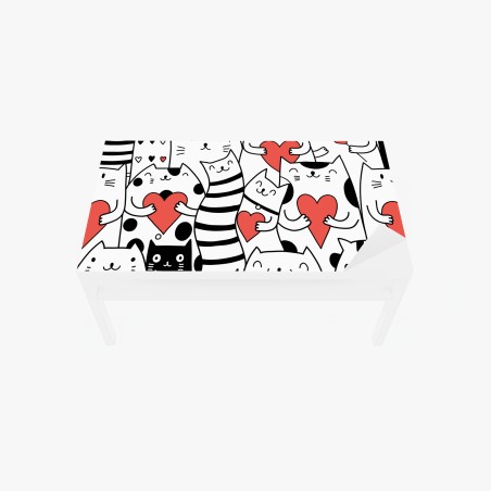 Table & desk veneer cute cats with hearts pattern • Wallissimo®