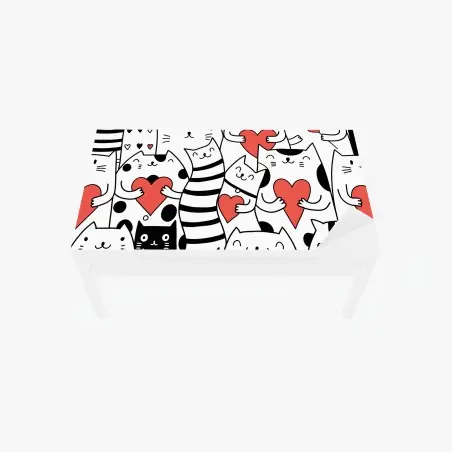 Table & desk veneer cute cats with hearts pattern • Wallissimo®