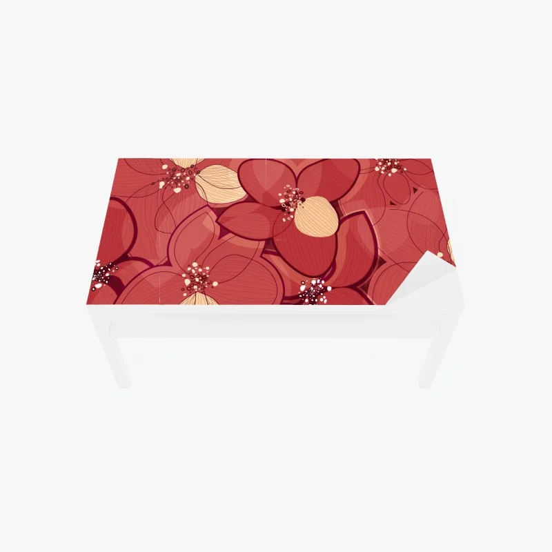 Table & desk veneer red floral pattern with beige centers