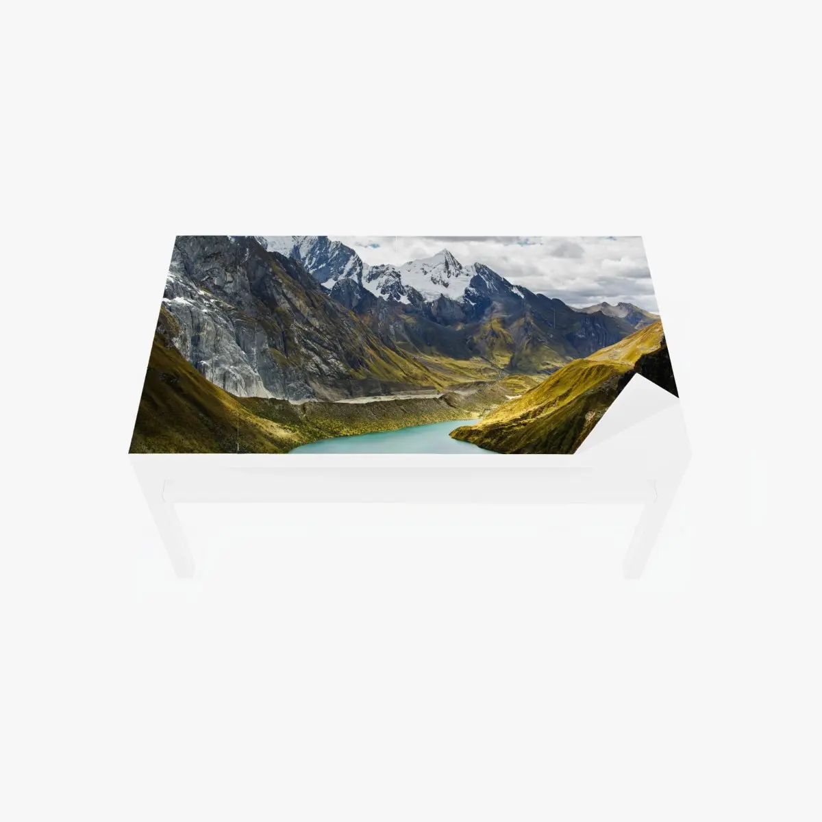 Table & desk veneer turquoise alpine lake beneath snowy peaks • Wallissimo® Table & desk veneer turquoise alpine lake beneath snowy peaks • Wallissimo®