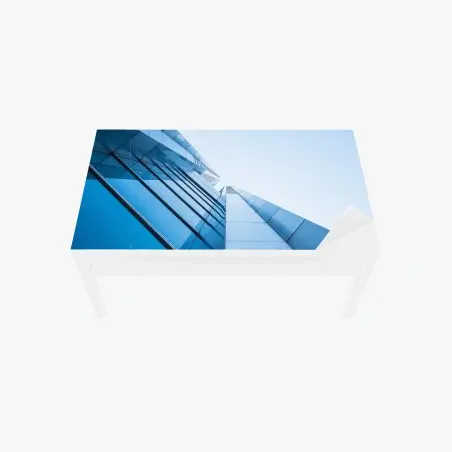 Table & desk veneer modern blue glass facade • Wallissimo®