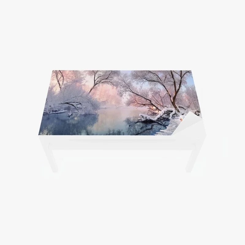 Table & desk veneer serene winter river landscape