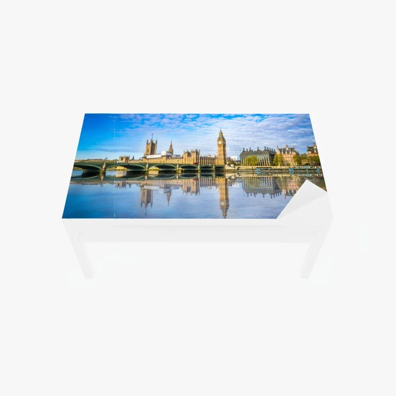 Table & desk veneer London skyline with river reflection