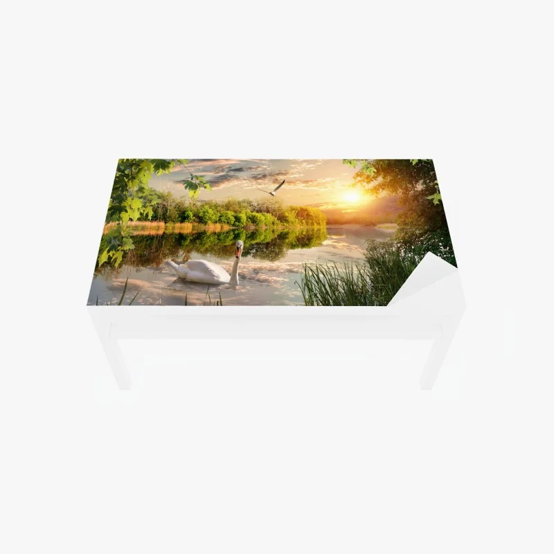 Table & desk veneer sunset swan on tranquil lake