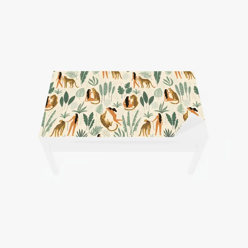 Table & desk veneer wild jungle pattern with leopards and leaves