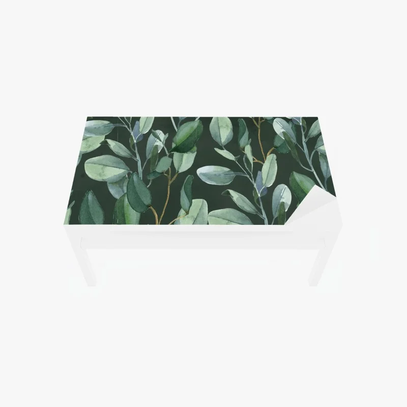Table & desk veneer eucalyptus leaves watercolor pattern on dark green