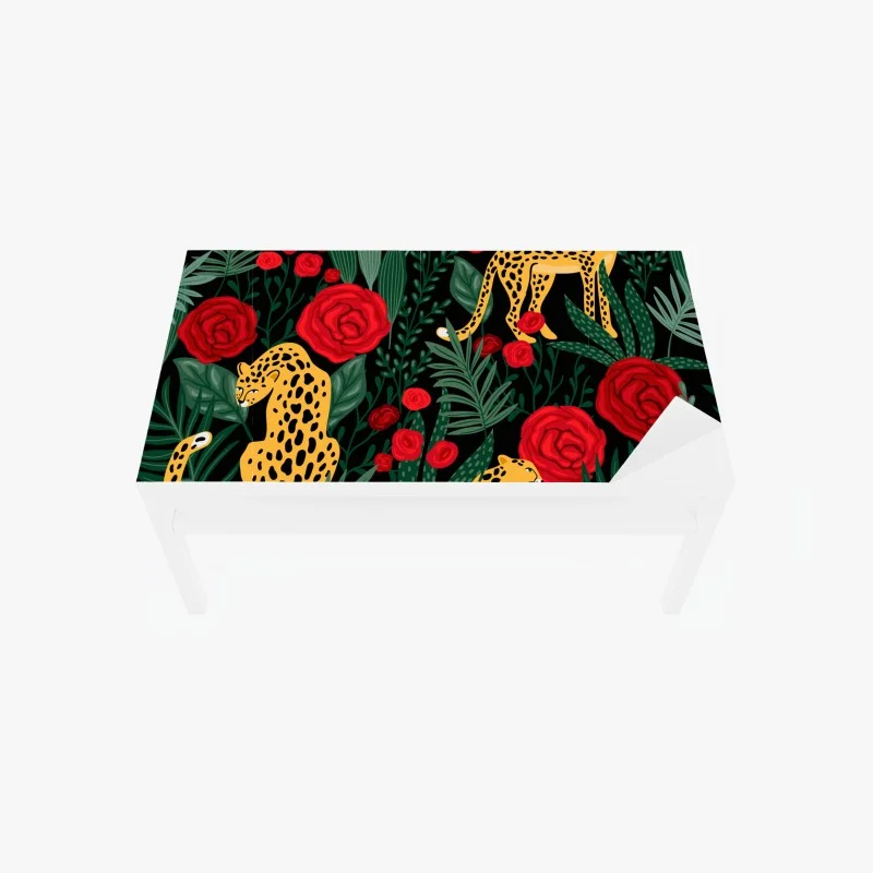 Table & desk veneer exotic leopard and rose pattern