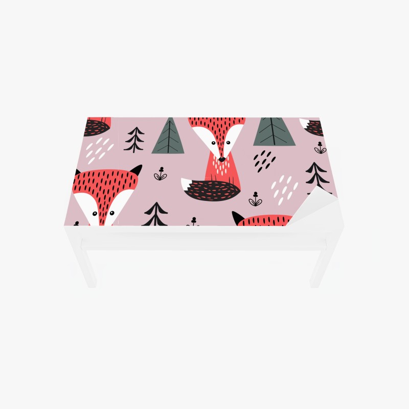 Table & desk veneer playful fox forest pattern