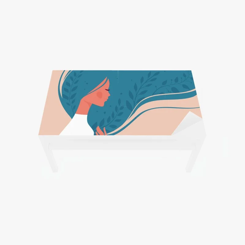 Table & desk veneer serene floral profile with flowing hair