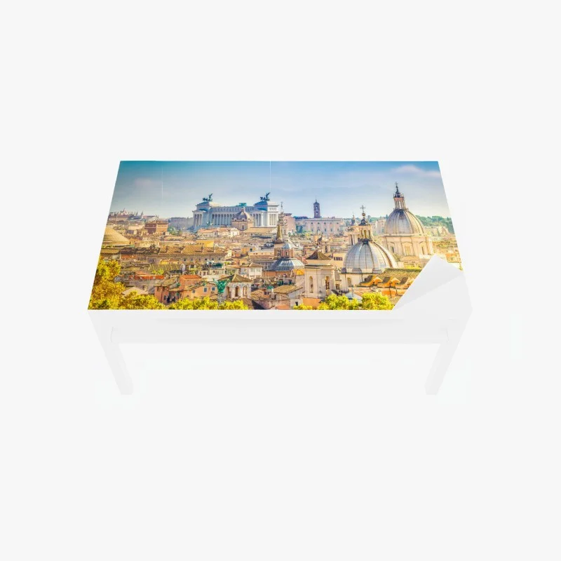 Table & desk veneer sunlit Rome skyline with domes