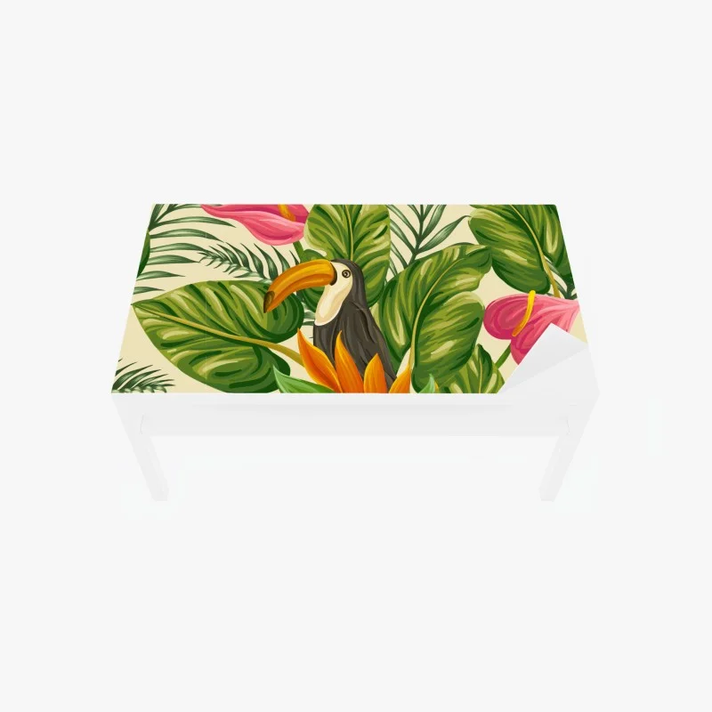 Table & desk veneer tropical toucan botanical pattern