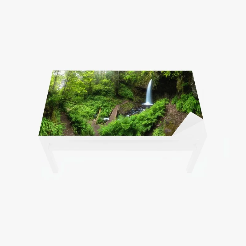 Table & desk veneer lush forest waterfall panorama