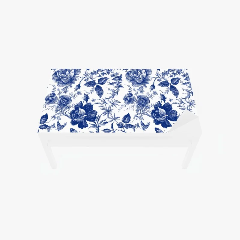 Table & desk veneer blue floral toile pattern