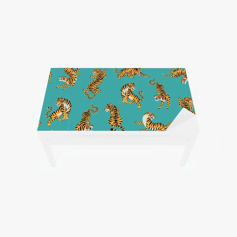 Table & desk veneer stylized tiger pattern on turquoise background