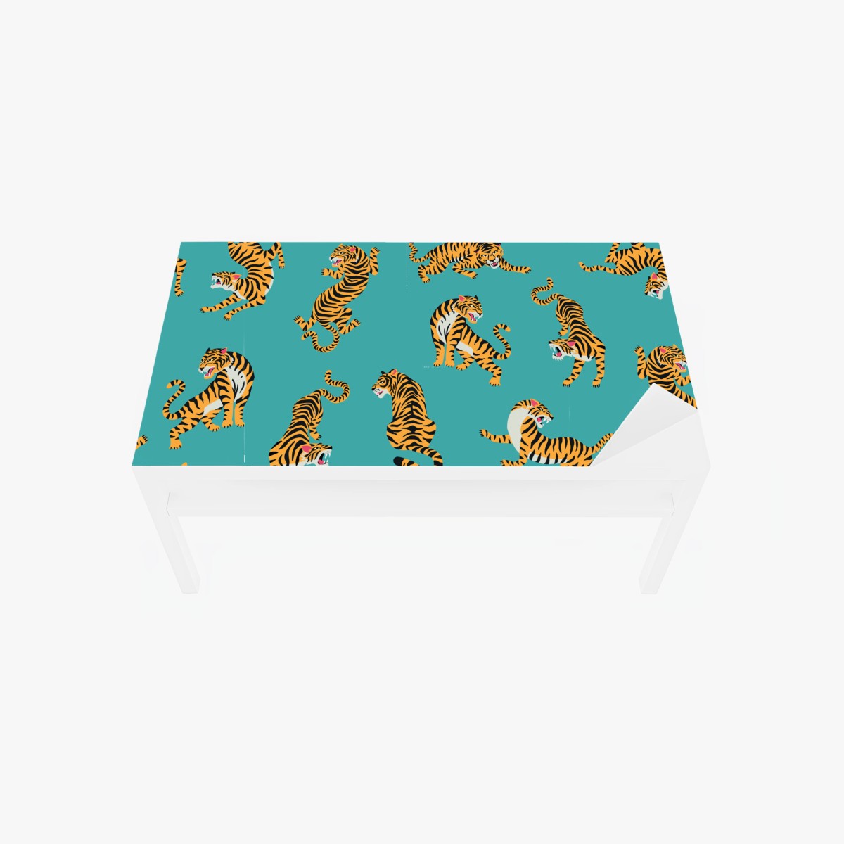 Table & desk veneer stylized tiger pattern on turquoise background • Wallissimo® Table & desk veneer stylized tiger pattern on turquoise background • Wallissimo®