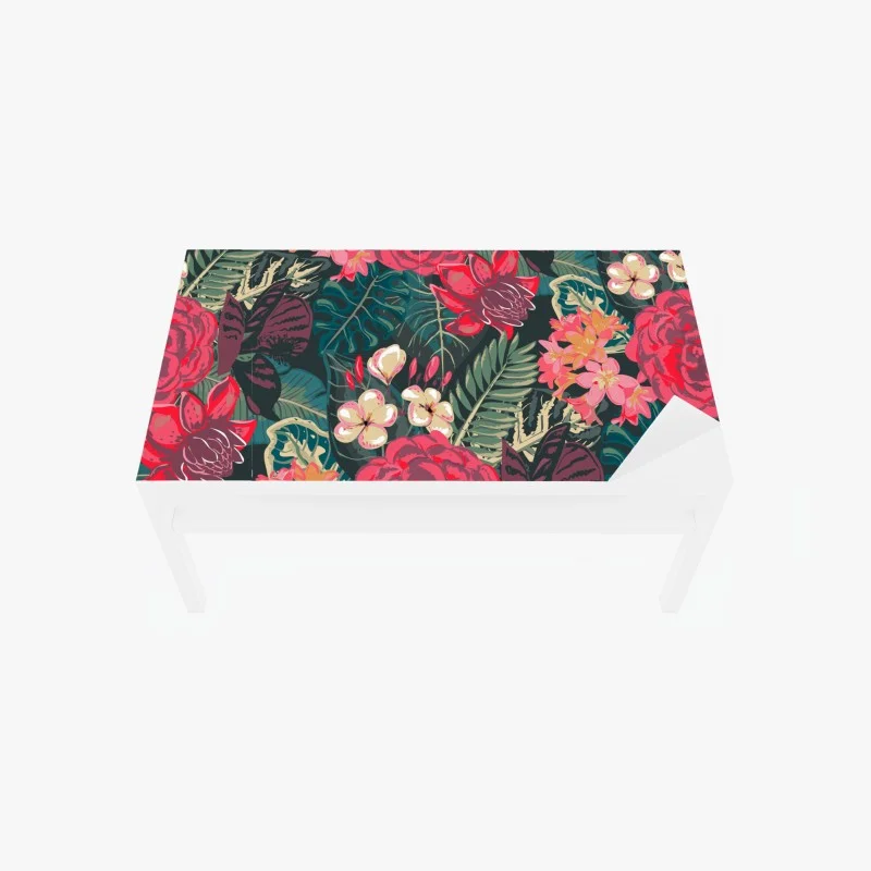 Table & desk veneer tropical floral pattern in pink and teal