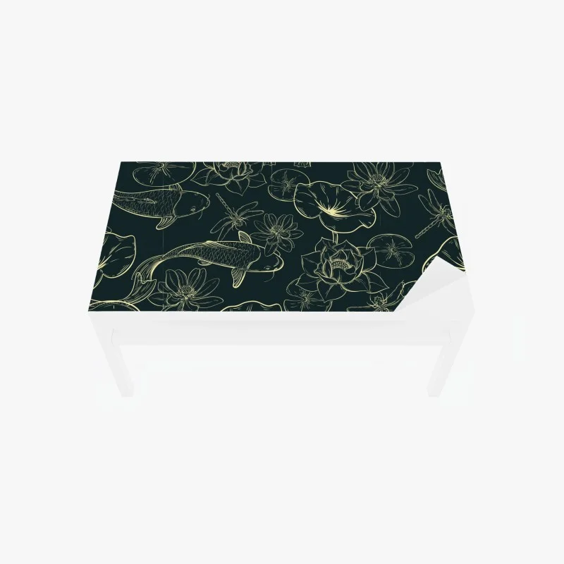 Table & desk veneer hand-drawn koi and lotus pattern