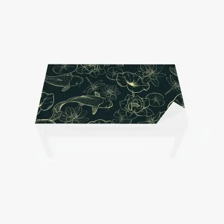 Table & desk veneer hand-drawn koi and lotus pattern • Wallissimo®