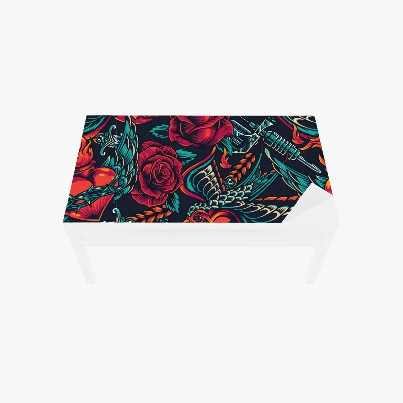 Table & desk veneer bold tattoo rose pattern