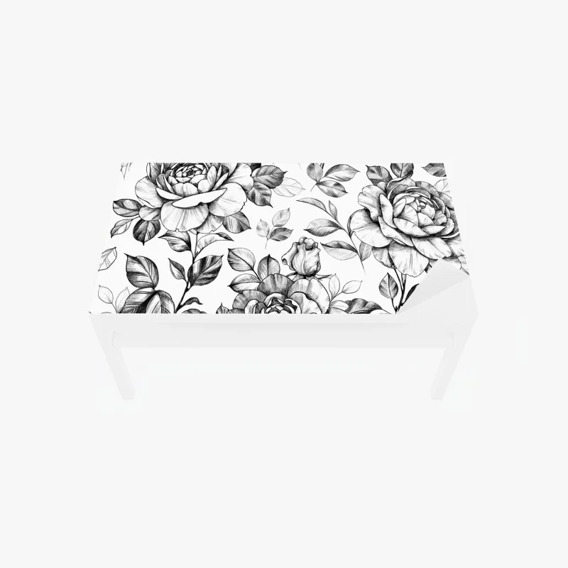 Table & desk veneer hand-drawn rose floral pattern