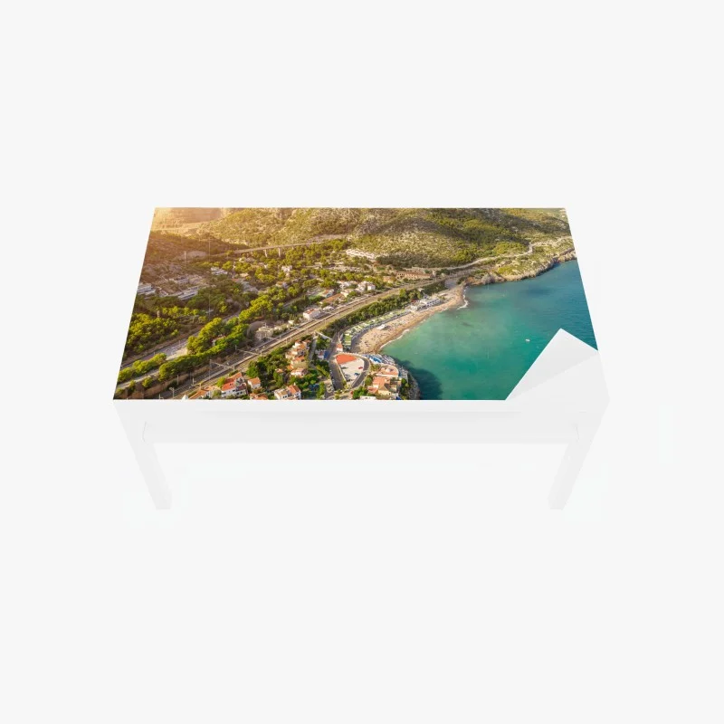 Table & desk veneer turquoise coastal landscape from above