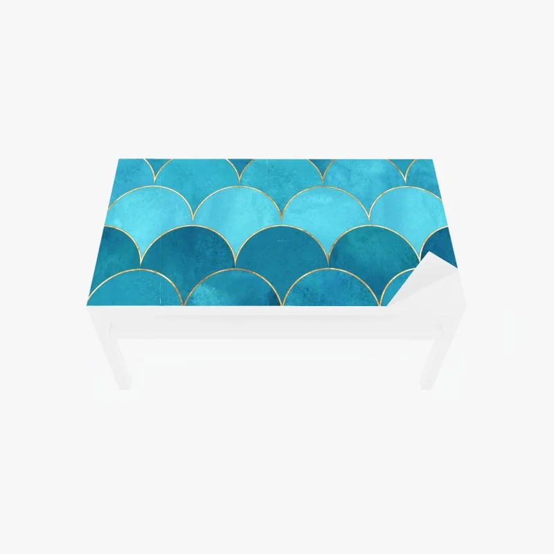 Table & desk veneer turquoise mermaid scale pattern with gold accents