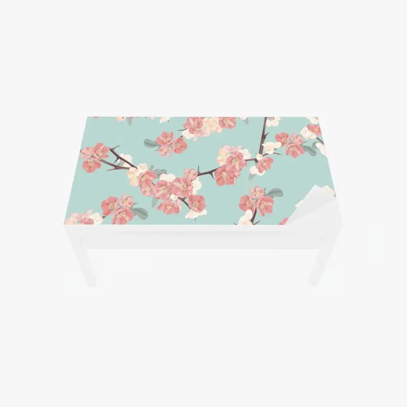 Table & desk veneer pastel cherry blossom pattern on turquoise