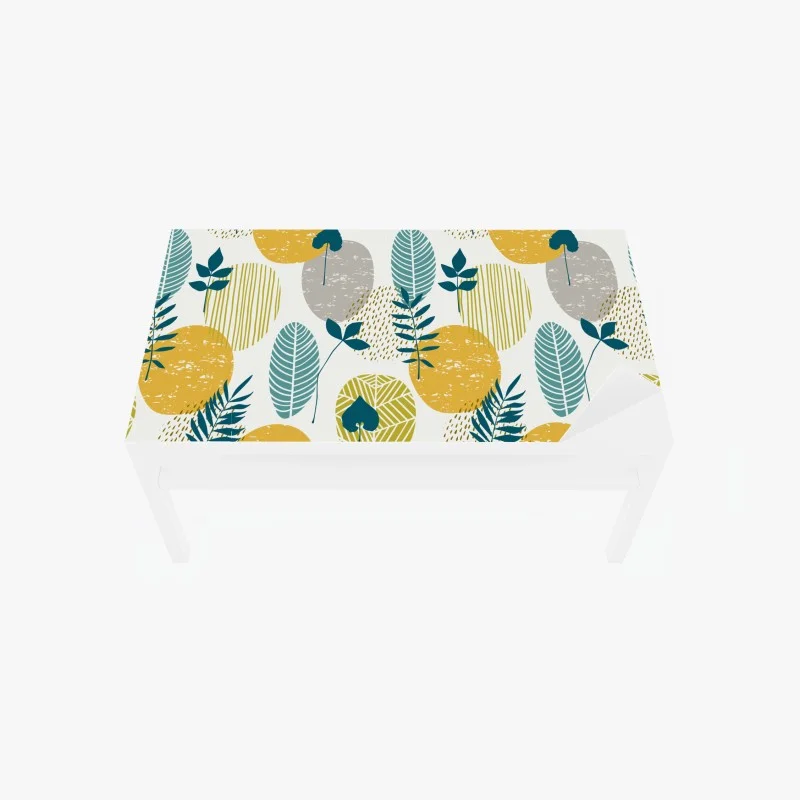 Table & desk veneer teal and mustard botanical pattern