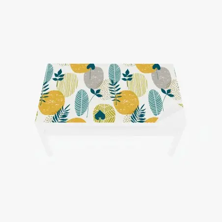 Table & desk veneer teal and mustard botanical pattern • Wallissimo®