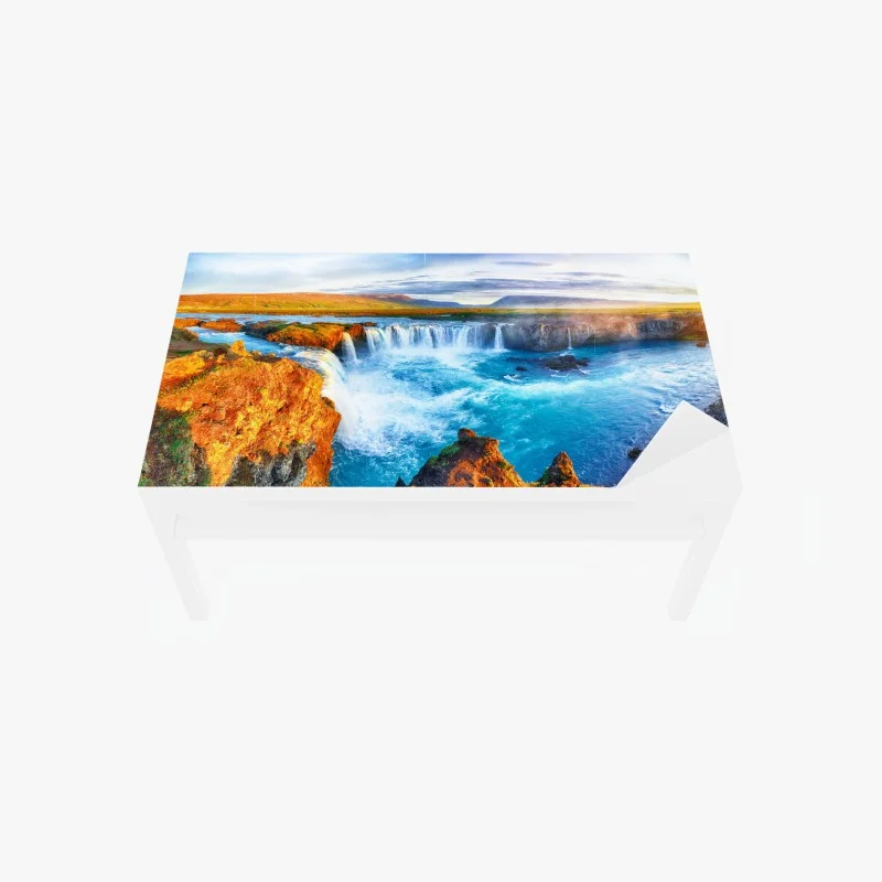 Table & desk veneer Godafoss waterfall sunrise panorama