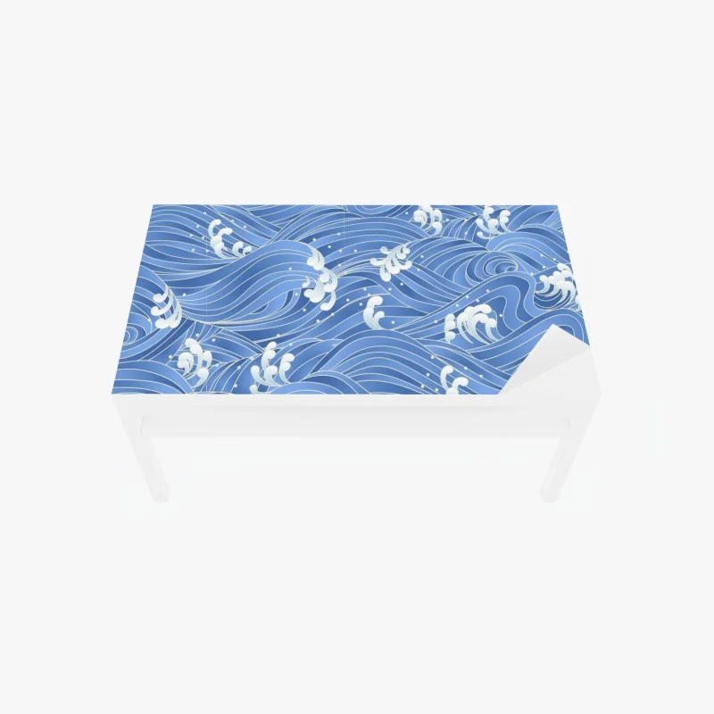 Table & desk veneer stylized Japanese wave pattern