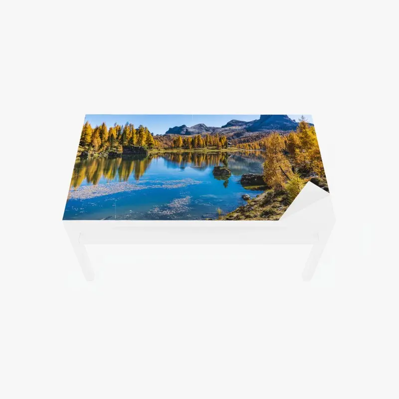 Table & desk veneer autumn alpine lake with mountain reflections