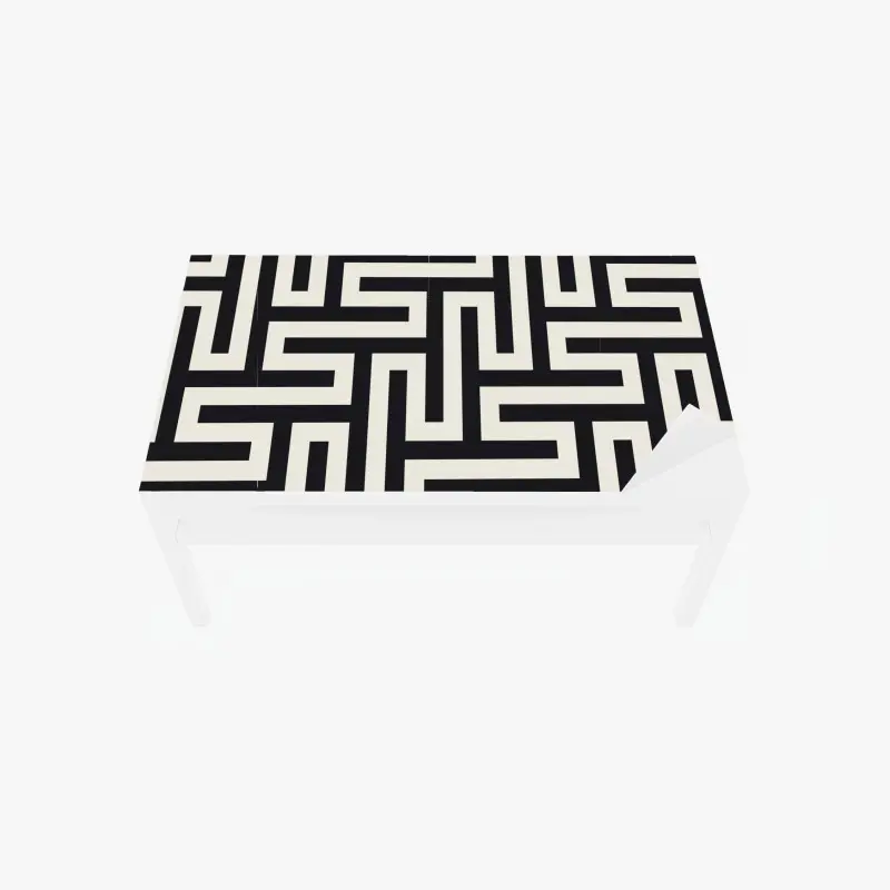 Table & desk veneer geometric maze pattern in beige and black