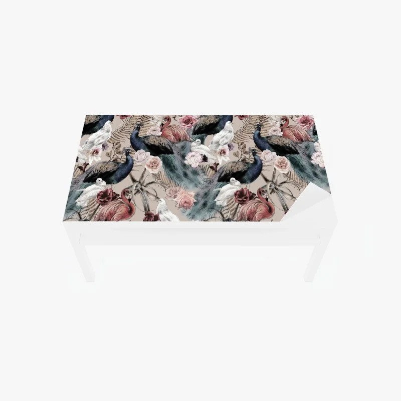 Table & desk veneer watercolor birds and roses pattern