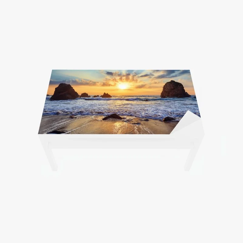 Table & desk veneer sunset over rocky coast