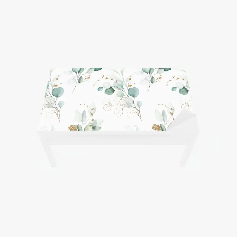 Table & desk veneer green eucalyptus watercolor botanical pattern